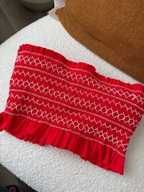 Xhilaration Red Smocked Ruffle Bandeau Swim Top